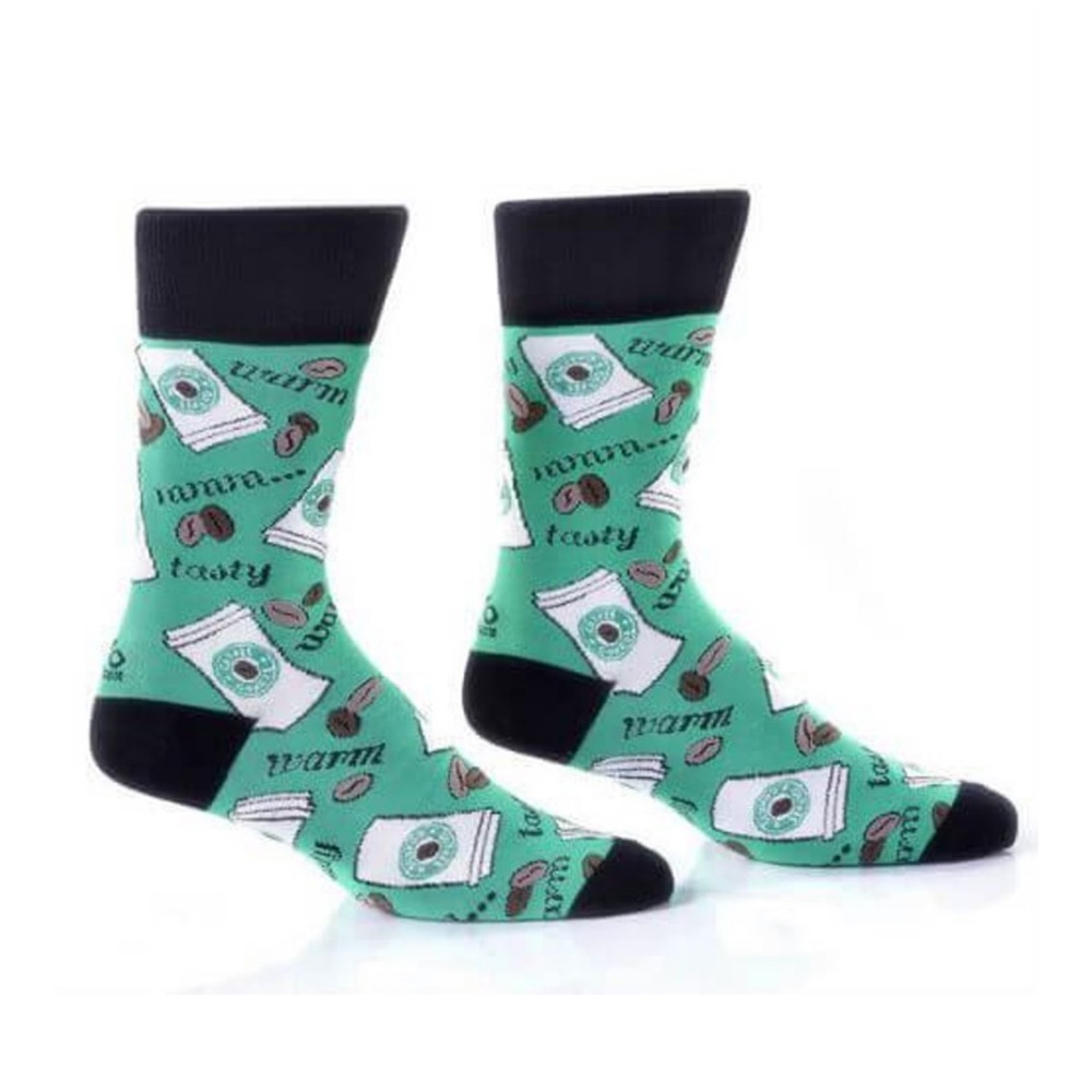 Yo Sox Coffee Crew Socks Green Black NWT Size 6-10